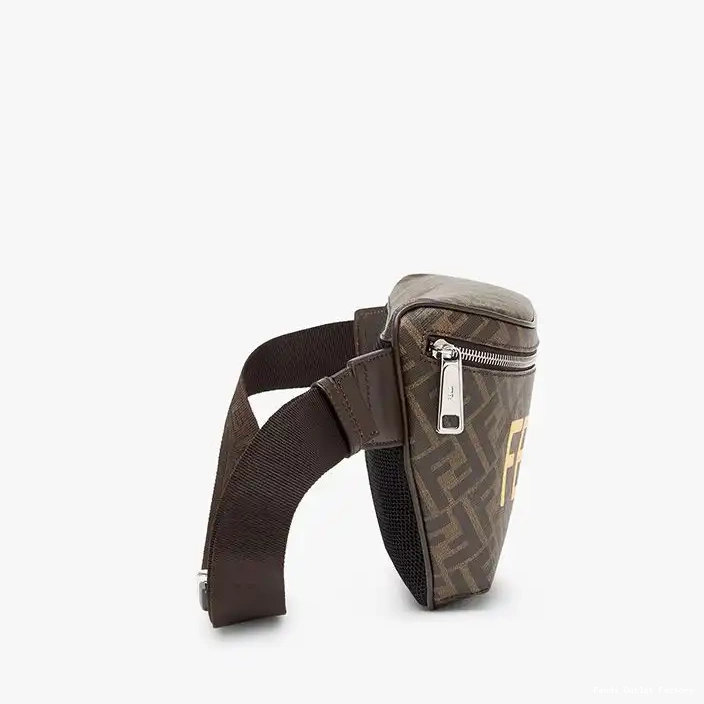 Affordable HOT In FF Motif Belt Logo Bag ROMA Brown Fabric Fendi 0325